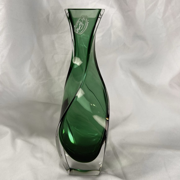 VTG 1997 Royal Gallery 24% Lead Crystal Vase Emerald Green 8" - Picture 4 of 10